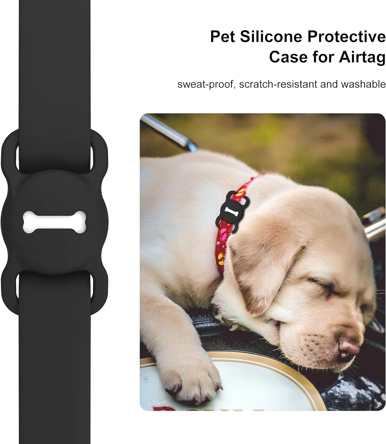 For Airtag Dog Collar Holder, Air Tag Protective Cat Airtag Dog Collar,Silicone Airtags GPS Tracking Accessories,Air Tags with Bone Pattern (1 Pack(Black))