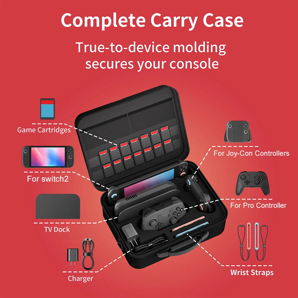 Portable Carrying Case for Switch 2 Waterproof Nylon Protective Case Large Capacity Shoulder Bag Wirh Handle Game Accessories