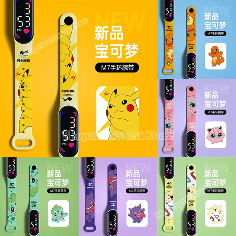 Cartoon Pokemons Electric Watch for Kids Smart Wristwatches Kawaii Pikachu Squirtle Bulbasaur Gengar Wristband LED Waterproof