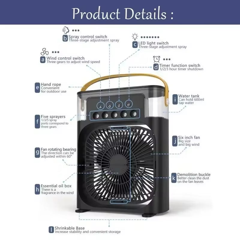 Fan Air Humidifier LED Night Light Portable Air Conditioner .