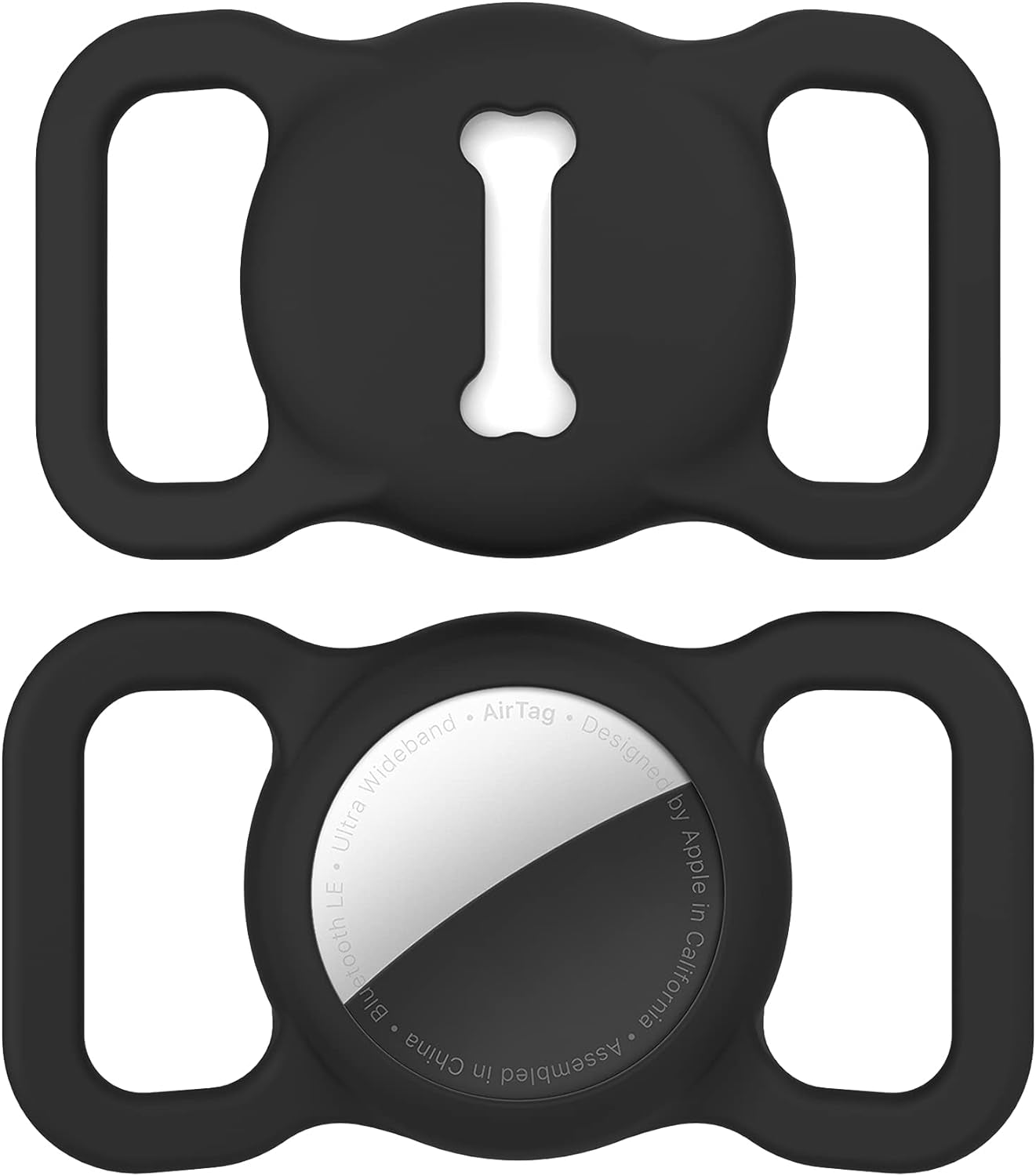 For Airtag Dog Collar Holder, Air Tag Protective Cat Airtag Dog Collar,Silicone Airtags GPS Tracking Accessories,Air Tags with Bone Pattern (1 Pack(Black))