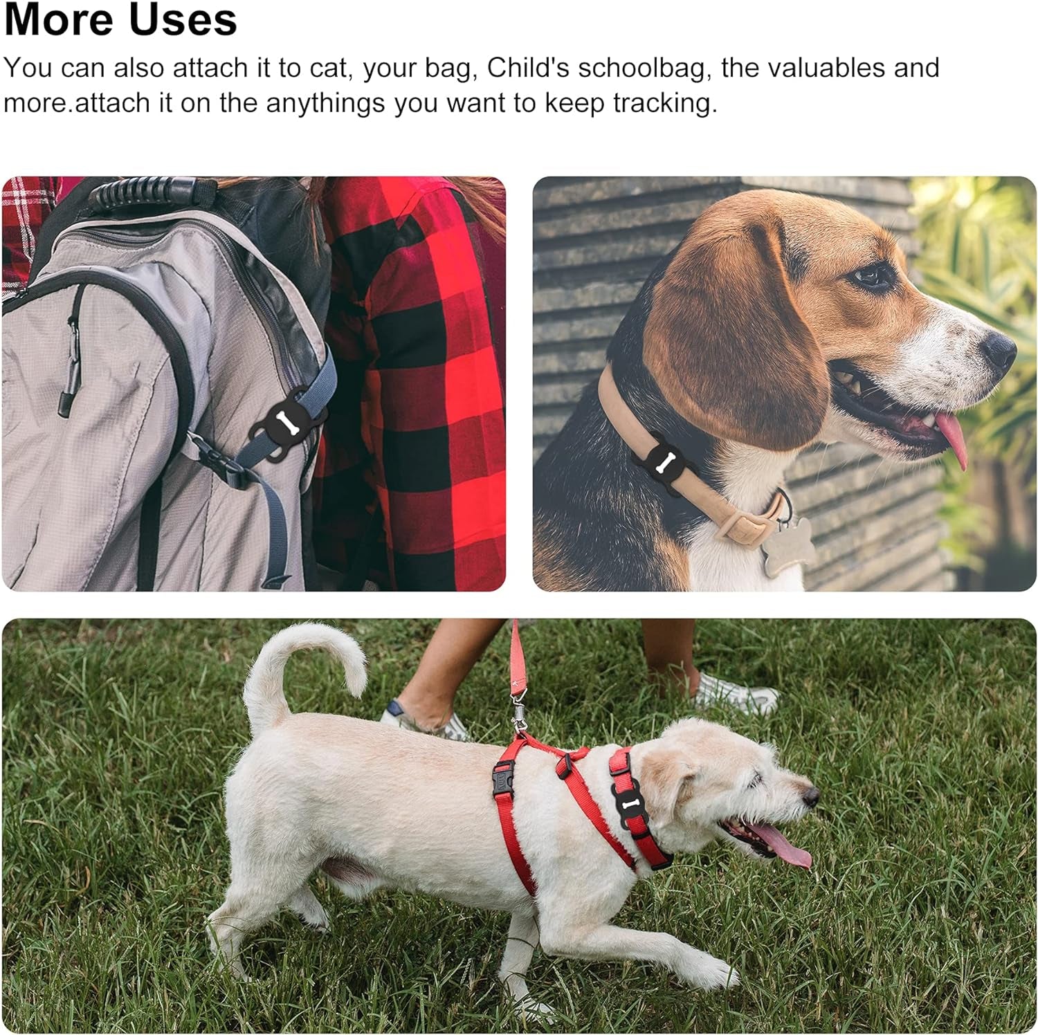 For Airtag Dog Collar Holder, Air Tag Protective Cat Airtag Dog Collar,Silicone Airtags GPS Tracking Accessories,Air Tags with Bone Pattern (1 Pack(Black))