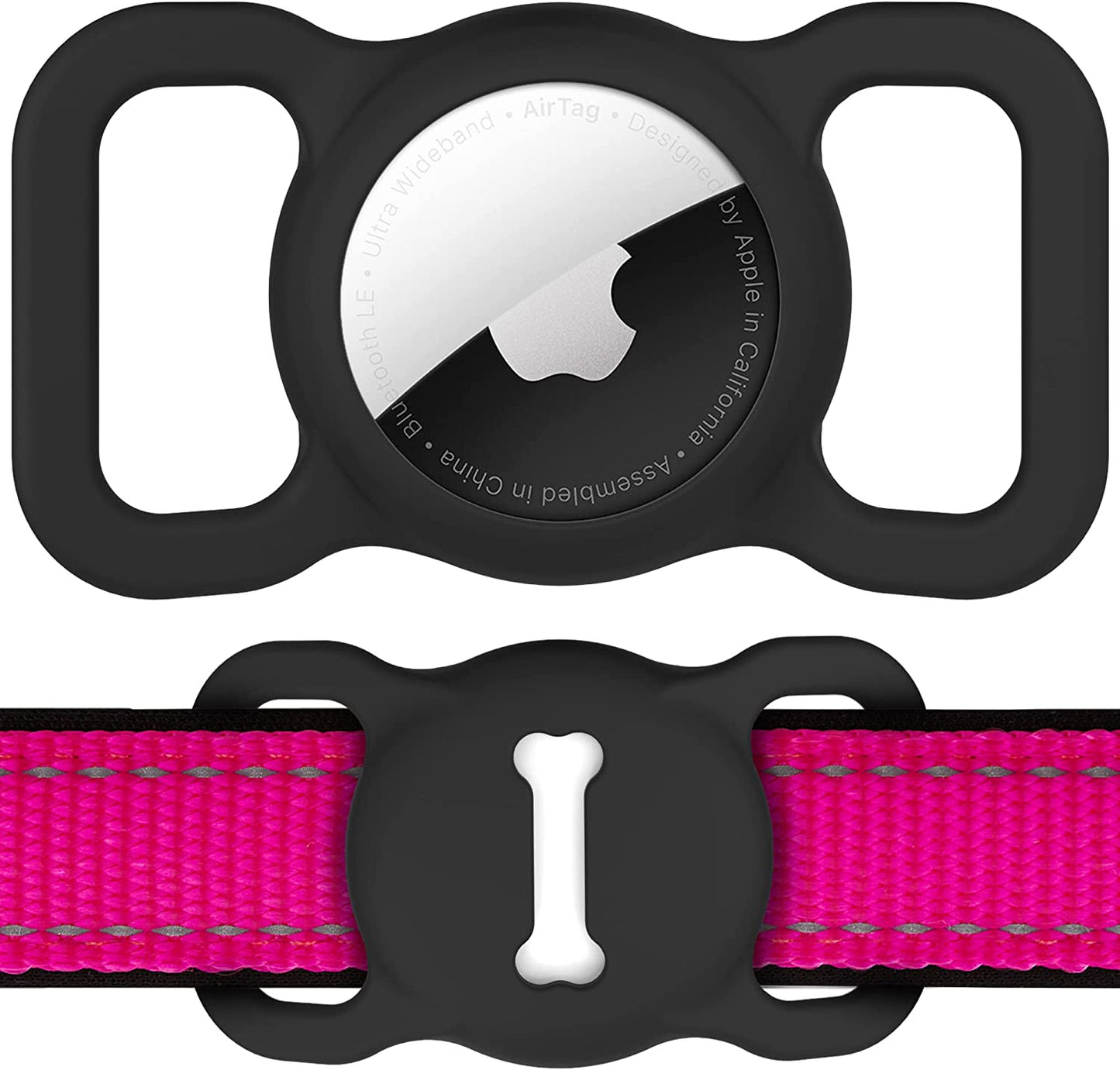 For Airtag Dog Collar Holder, Air Tag Protective Cat Airtag Dog Collar,Silicone Airtags GPS Tracking Accessories,Air Tags with Bone Pattern (1 Pack(Black))